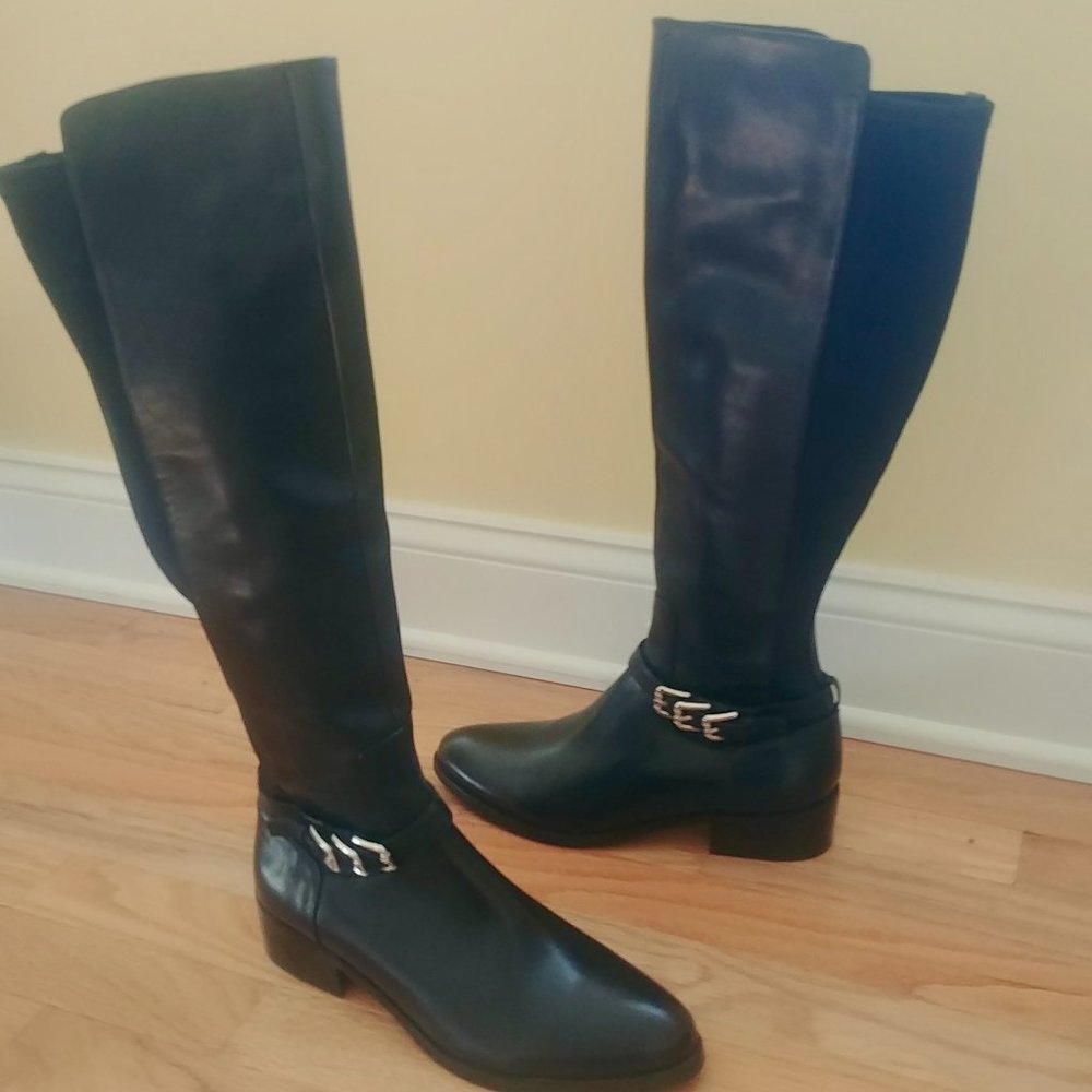 Donald Pliner Knee High Leather Boots (Black NWT)